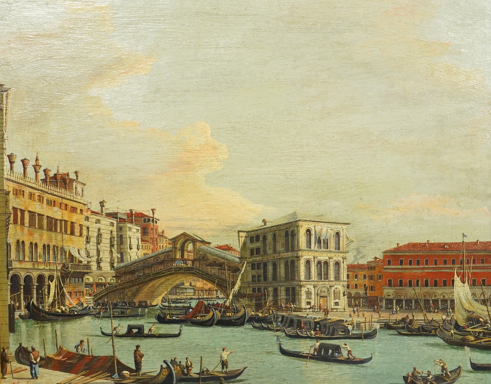 After Francesco Guardi (Italian, 1712-1793), View of Venice with the Rialto Bridge, oil on canvas, 39 x 49cm